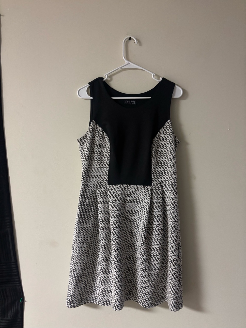 En Focus Black & White Fit & Flare Dress | Geometric Print Sleeveless